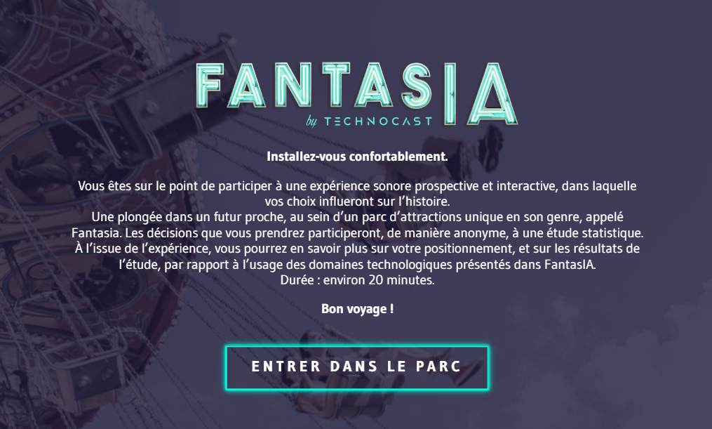 Capture d'écran du site Fantasia, un projet de Design Fiction