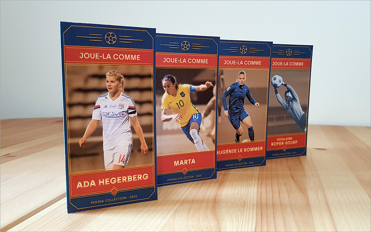 Les cartes Panina à l'effigie de joueuse de football crées suite à une atelier de Design Fiction sur le modèle des cartes Panini