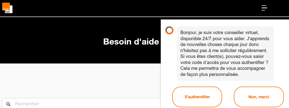 Capture d'écran de Djingo le chatbot d'Orange