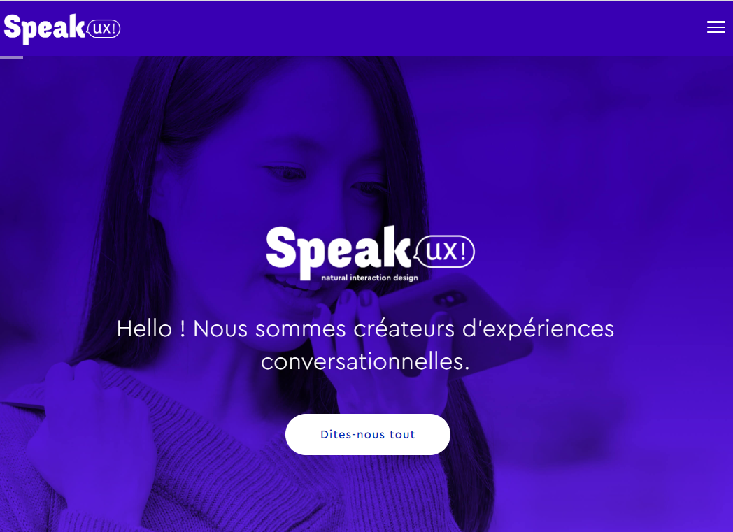 Capture d'écran de la homepage de l'agence Speak UX
